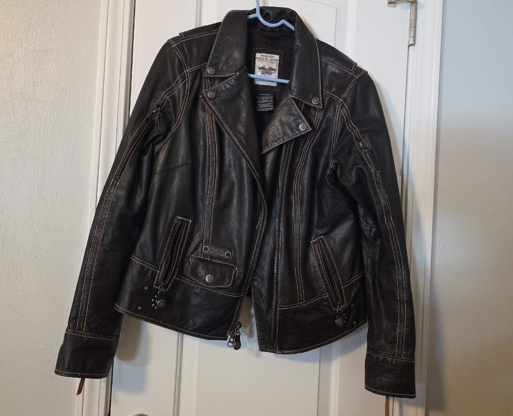 Harley-Davidson Black Leather Jacket with Brown Stitching